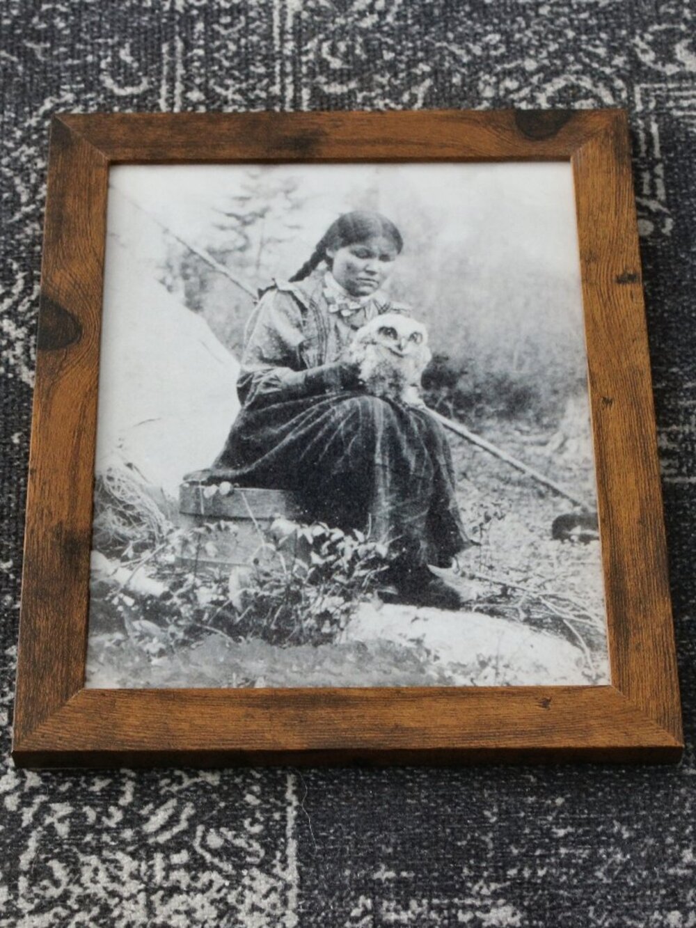 Framed Vintage Native American Woman Holding Owl Photo Print 8x10